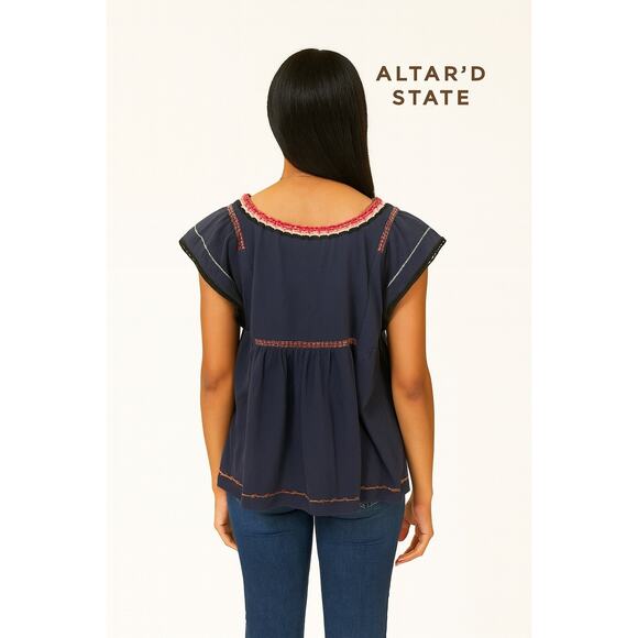 Altar’d State Indigo Blue Boho Top Sz. L - Picture 2 of 6